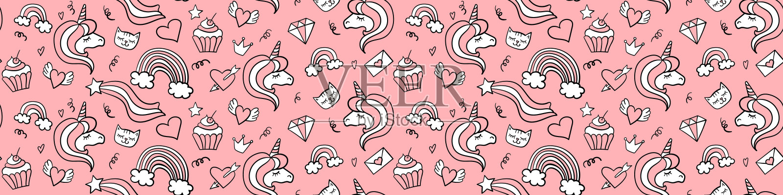 女婴无缝横边框插画图片素材