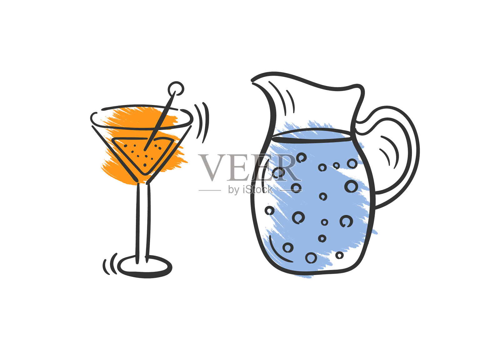 设置鸡尾酒涂鸦设计元素图片