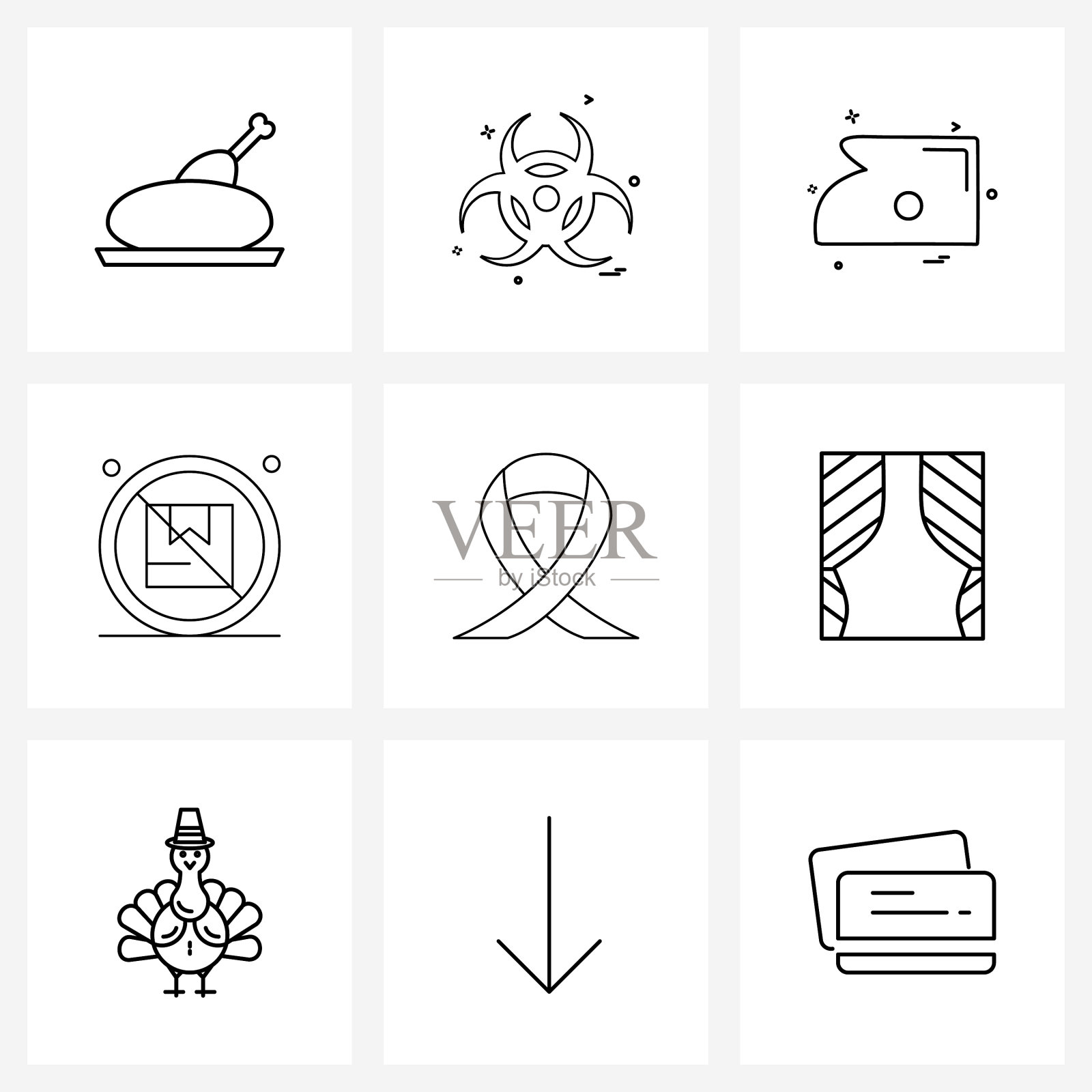 设置9个简单的线条图标纪念癌症图标素材