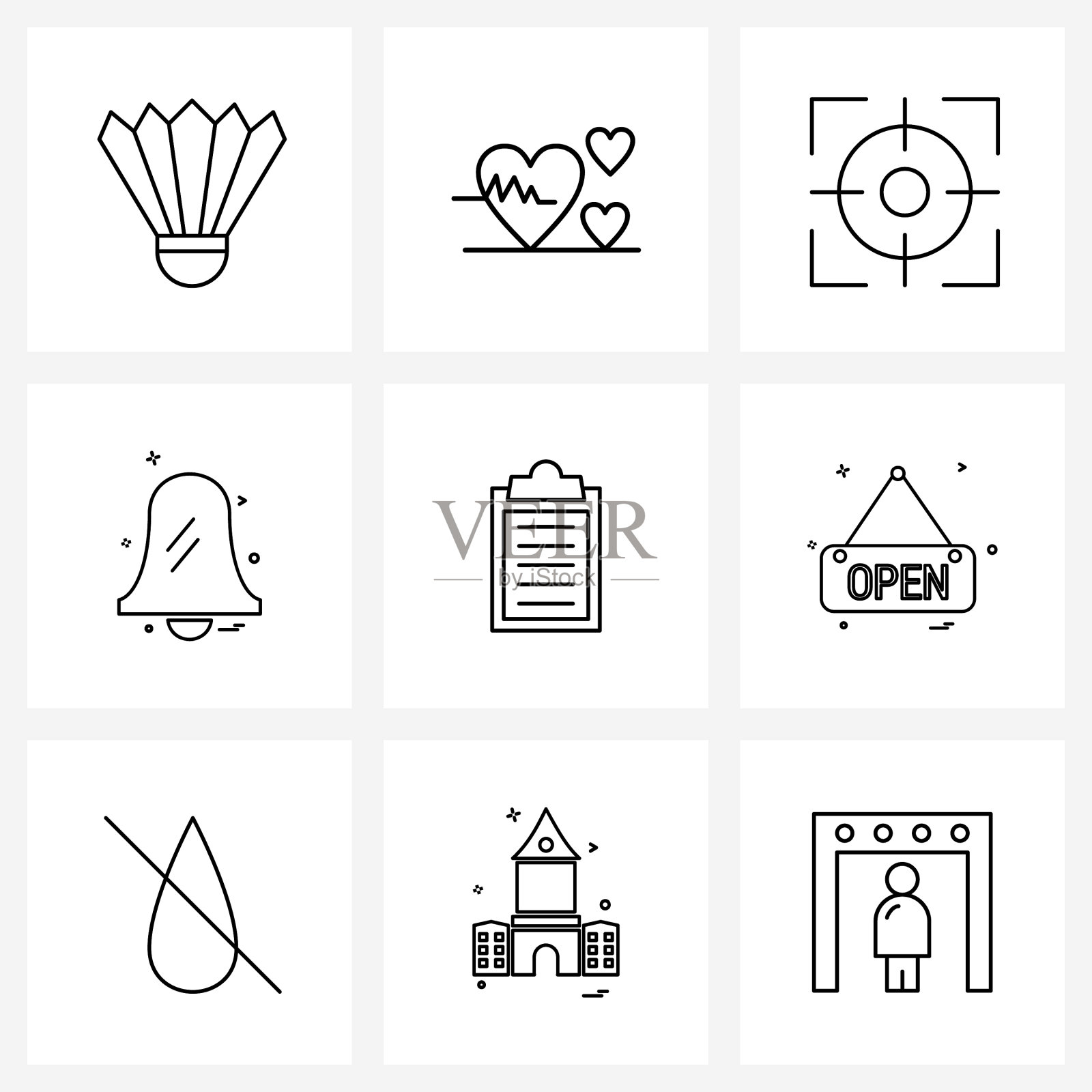 设置9个简单的线条图标为网页和打印这样图标素材