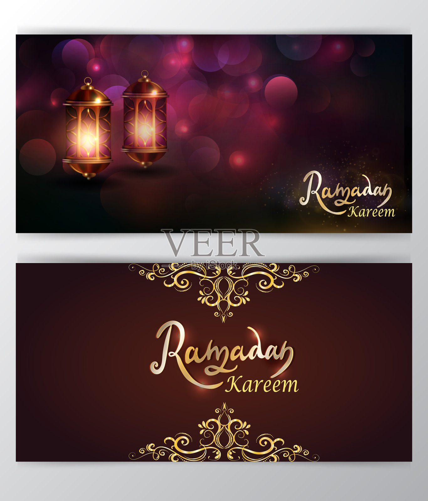 斋月kareem问候在模糊的背景设置插画图片素材