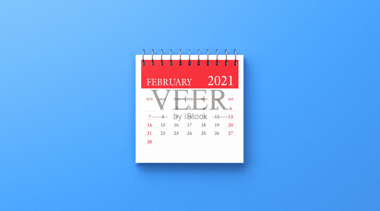 2021 Ring Binder二月日历上的蓝色背景照片摄影图片