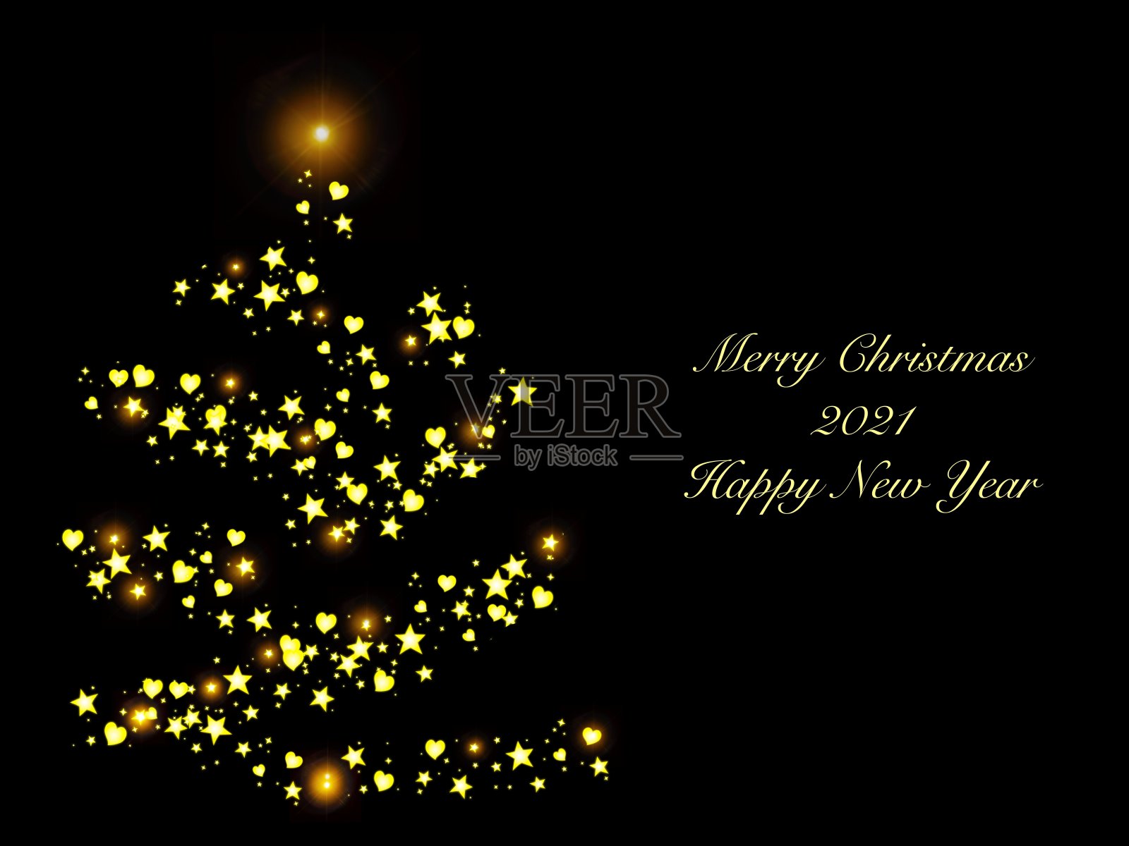 圣诞树的轮廓由星星和心形照片摄影图片