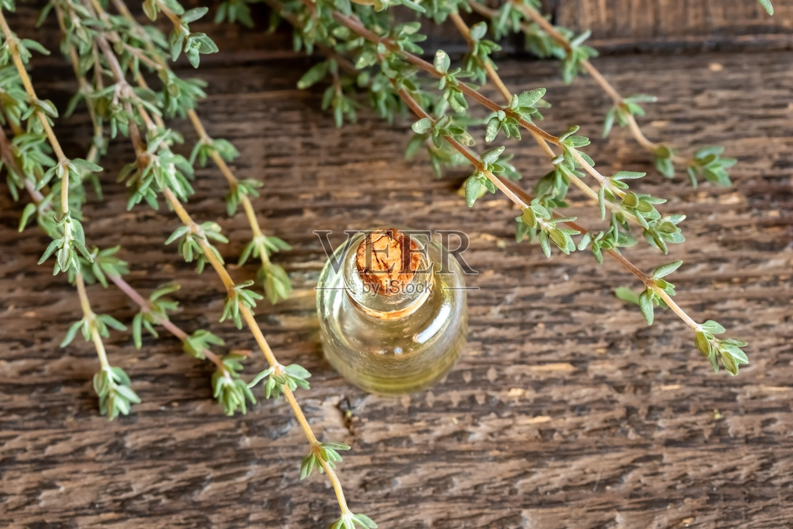 一瓶百里香精油照片摄影图片