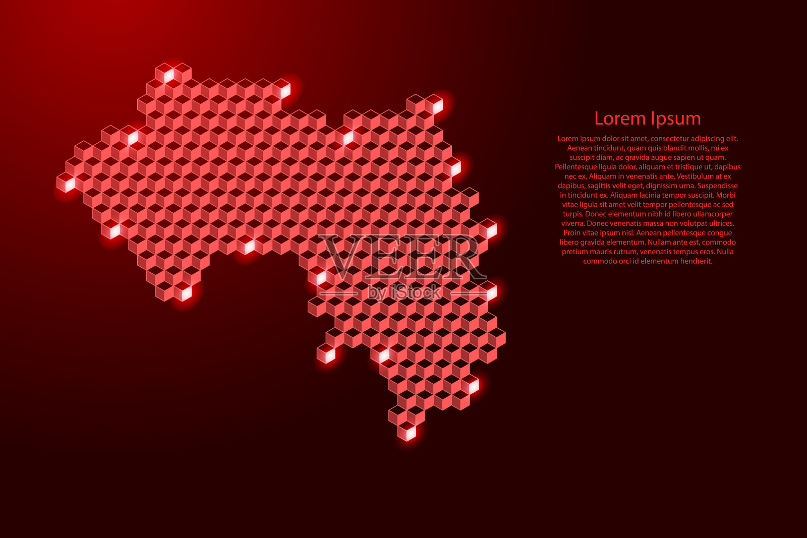 几内亚地图由三维红色立方体等距抽象插画图片素材