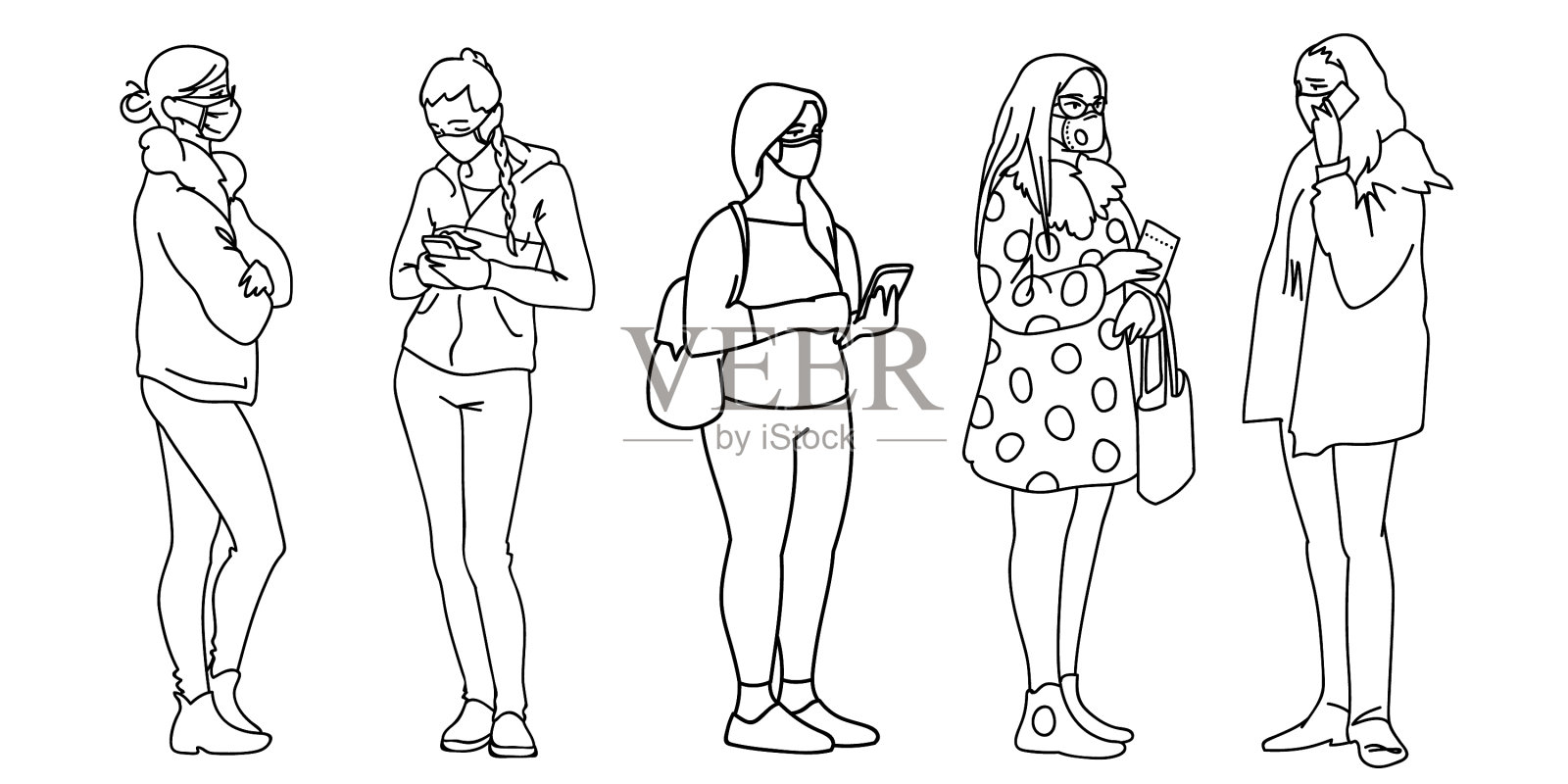 人们戴着医用口罩插画图片素材