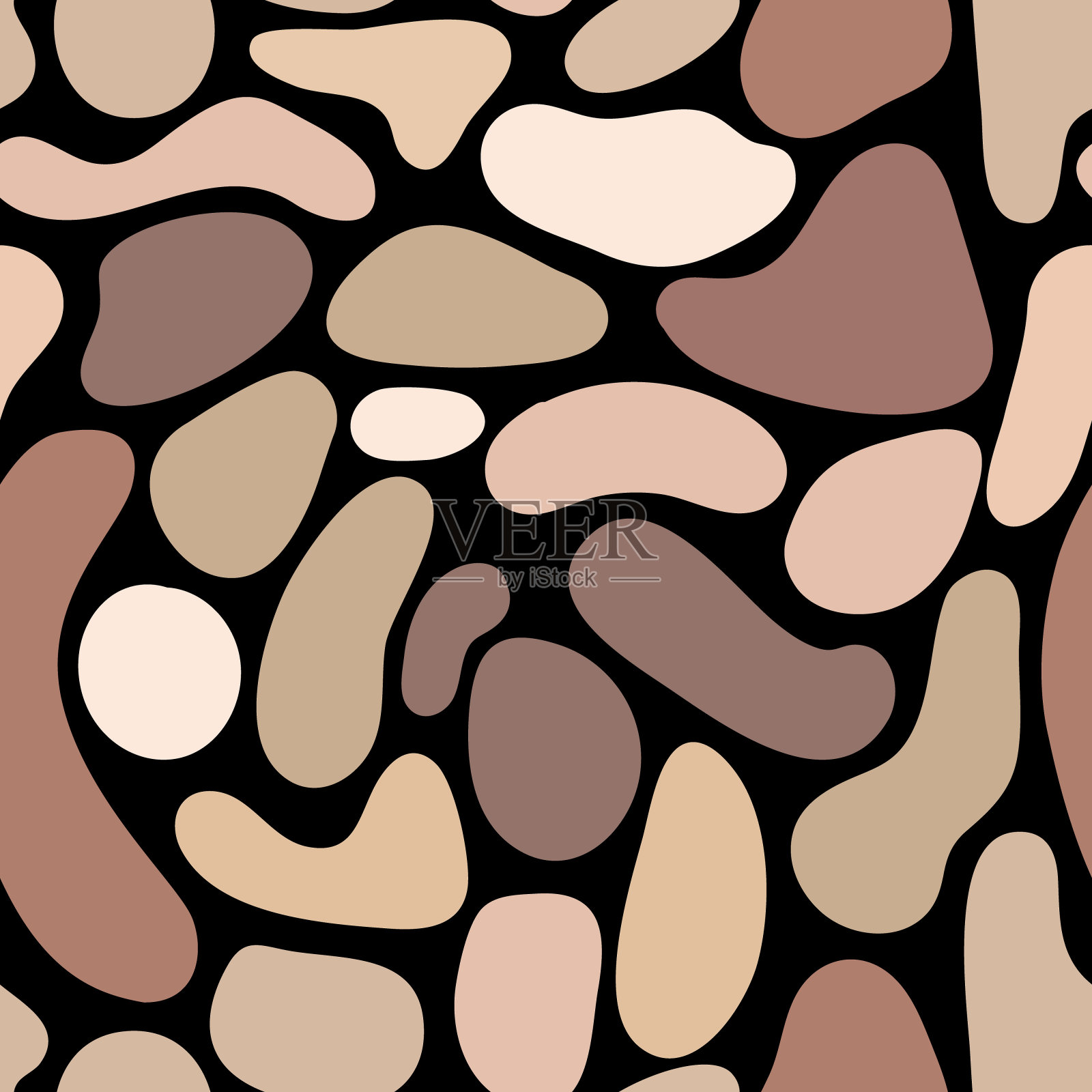现代抽象图案米色和棕色与椭圆形的形状在黑色的背景。包装设计、面料设计、纺织品设计、墙纸设计、服装设计插画图片素材