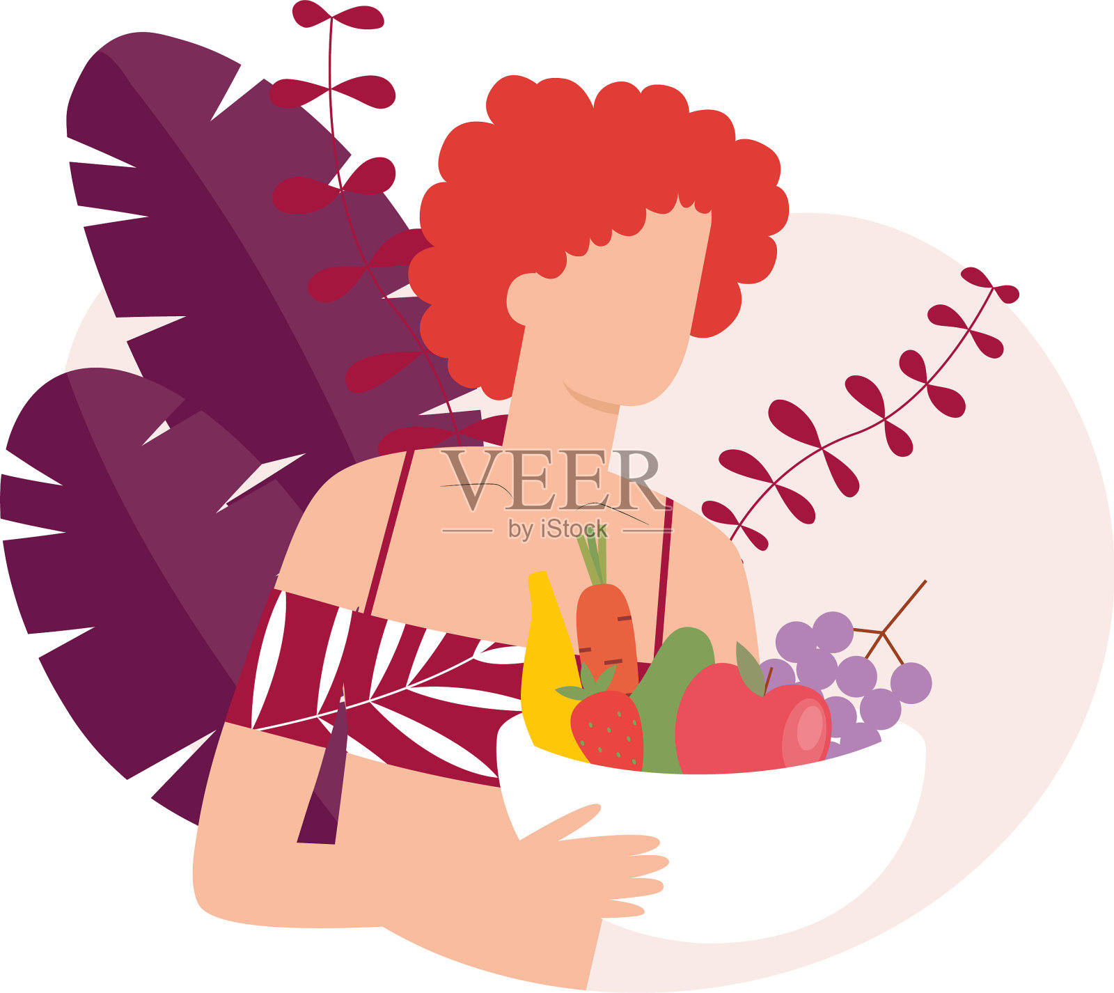 孤立的妇女拿着碗插画图片素材