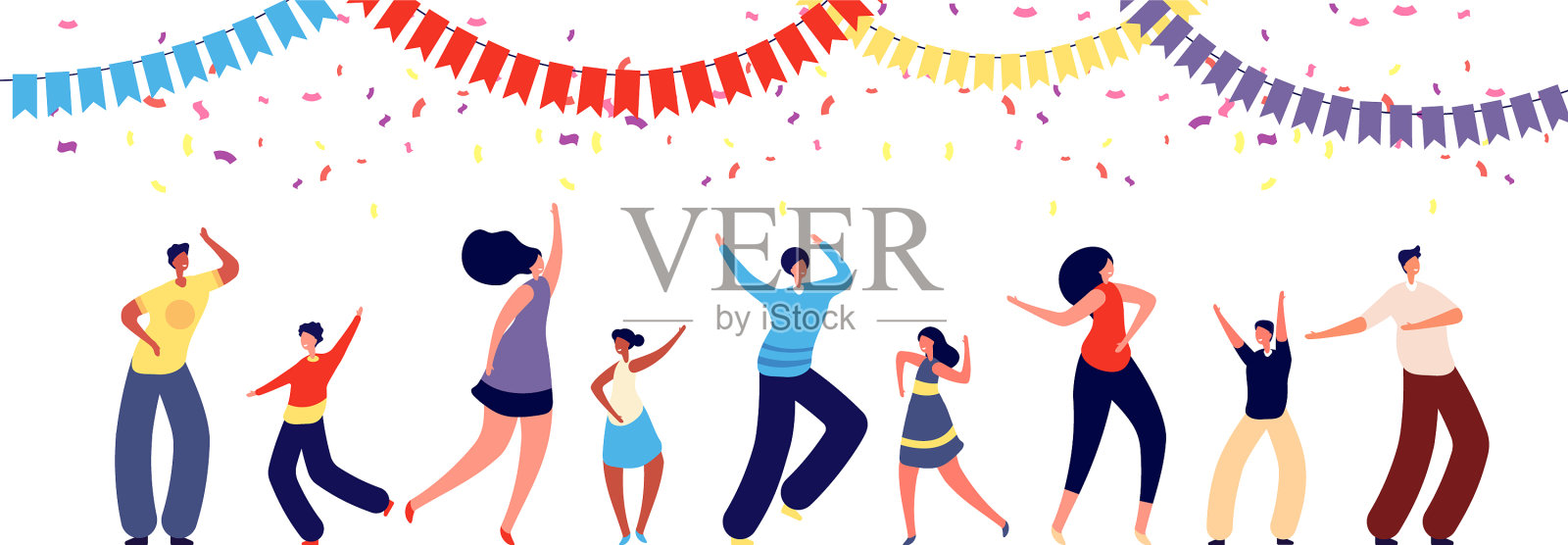 人们在派对乐趣舞蹈组快乐的父母和插画图片素材