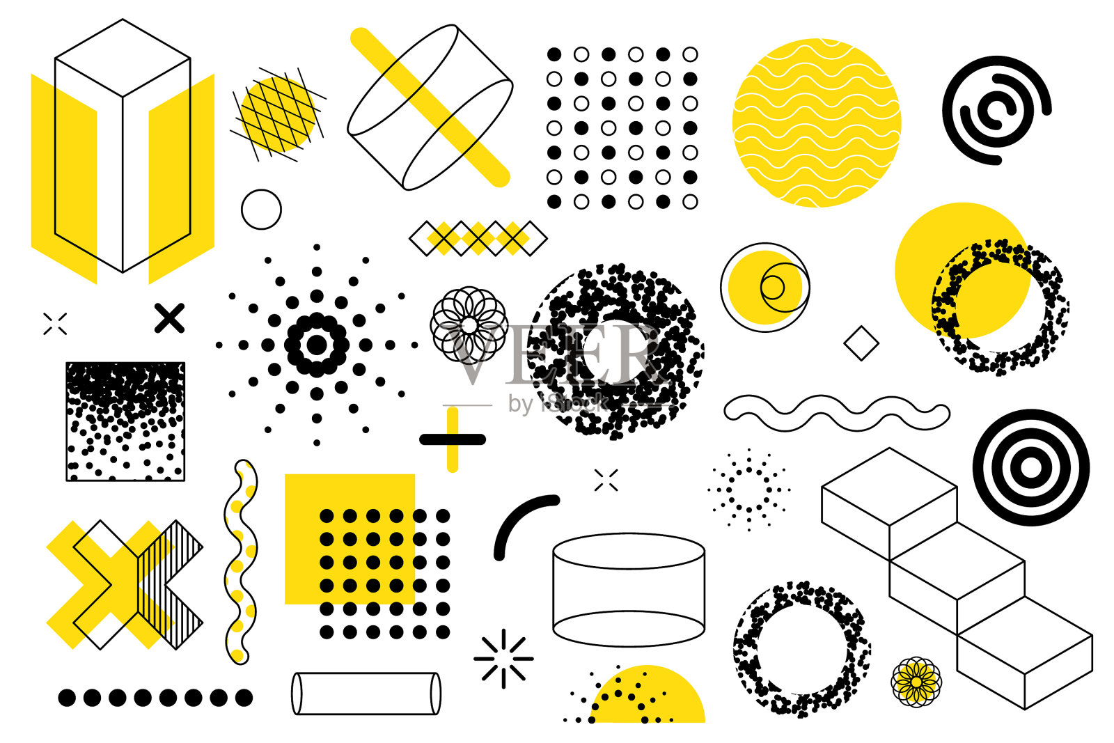 几何形状设置孤立的孟菲斯风格插画图片素材