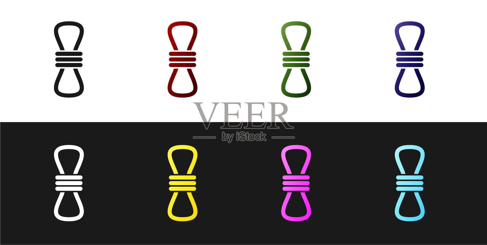 设置攀爬绳图标隔离在黑色和白色图标素材