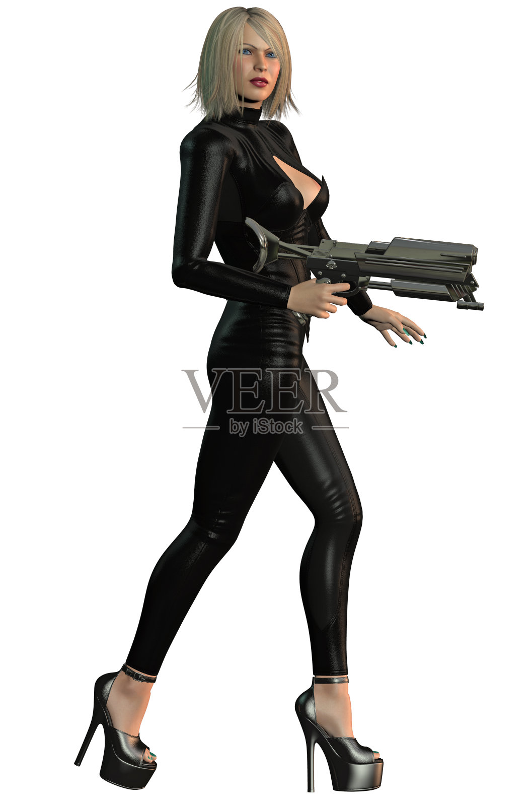 穿着黑色制服，带枪的未来派士兵，3d插图照片摄影图片