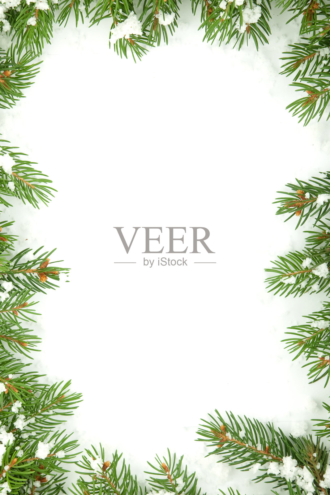 圣诞节框架与雪孤立在白色的背景照片摄影图片