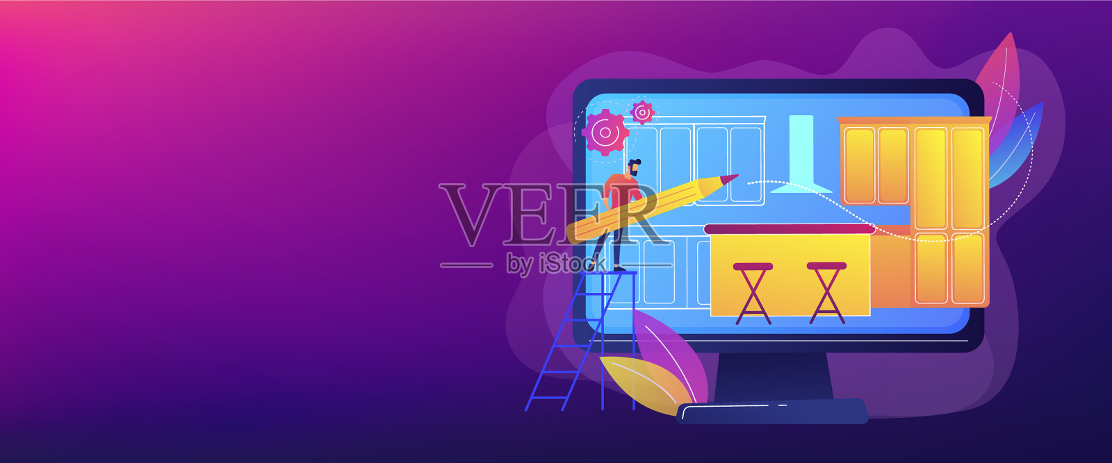 定制厨房概念横幅标题插画图片素材