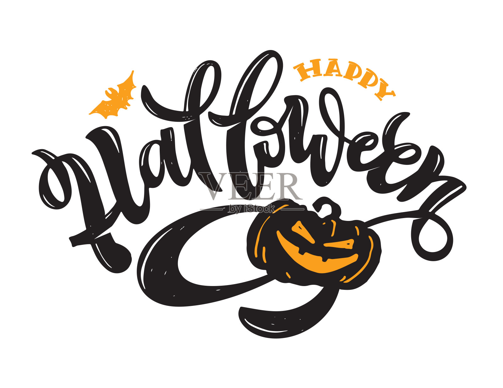 万圣节派对-可爱的手绘涂鸦字母标签。万圣节艺术海报，横幅，t恤设计。插画图片素材