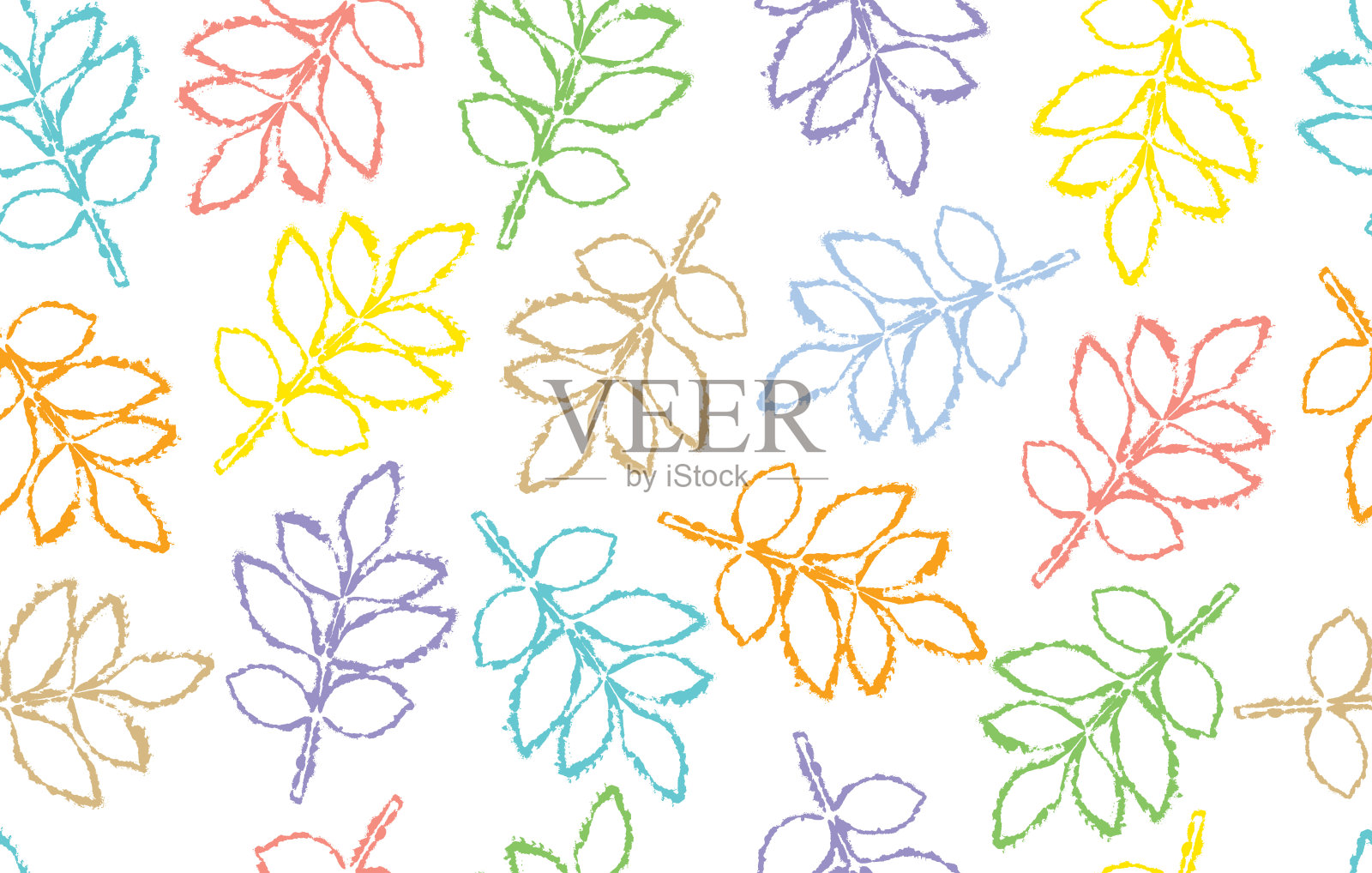 白蜡树枝叶轮廓的无缝模式，孤立。矢量图插画图片素材