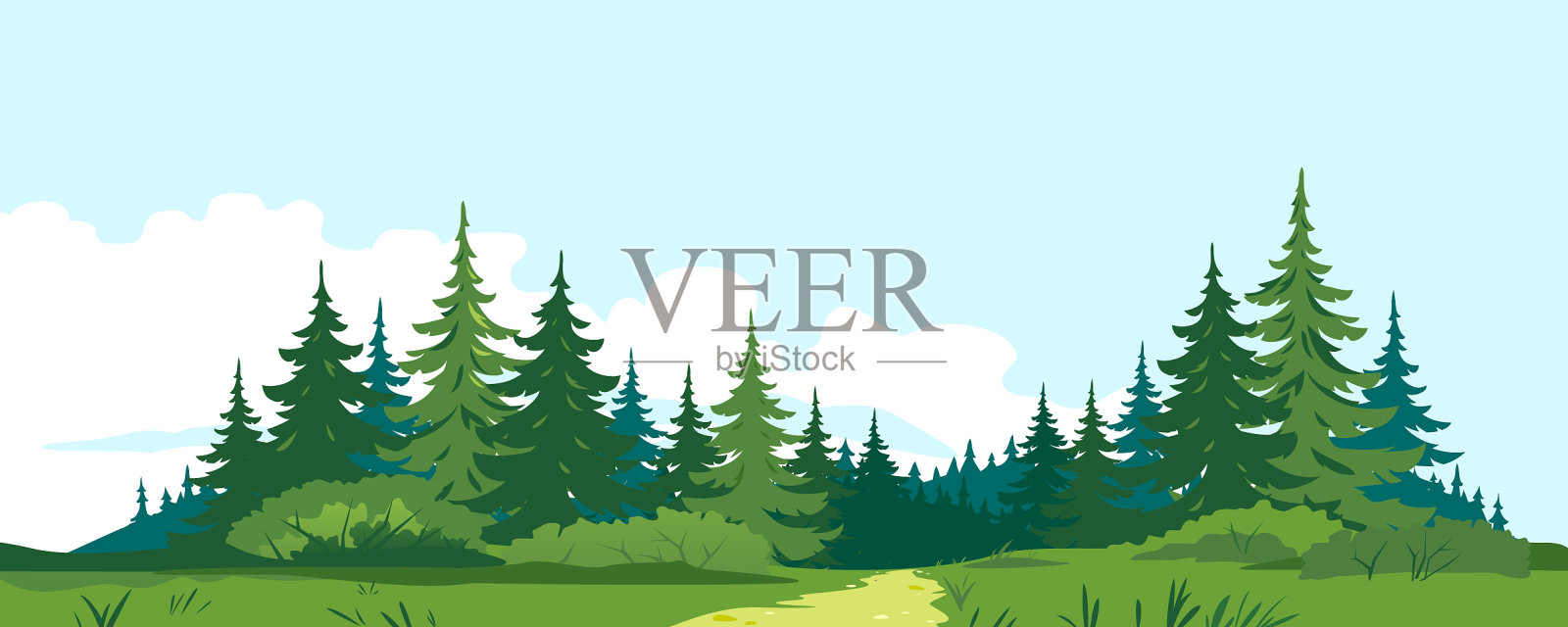 通往荒野幽暗森林的小路插画图片素材