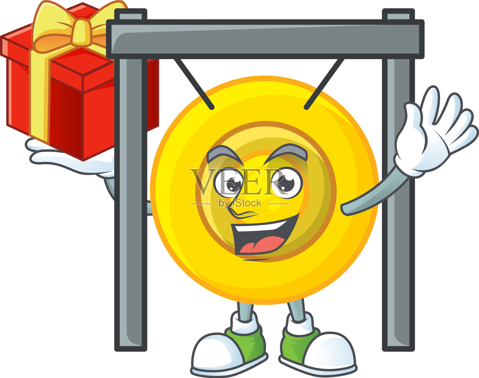 笑脸中国锣有一盒礼物插画图片素材