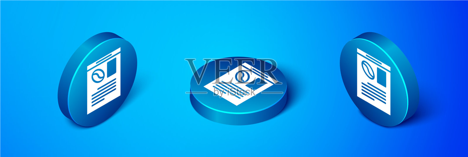 等距报纸和咖啡图标孤立上插画图片素材