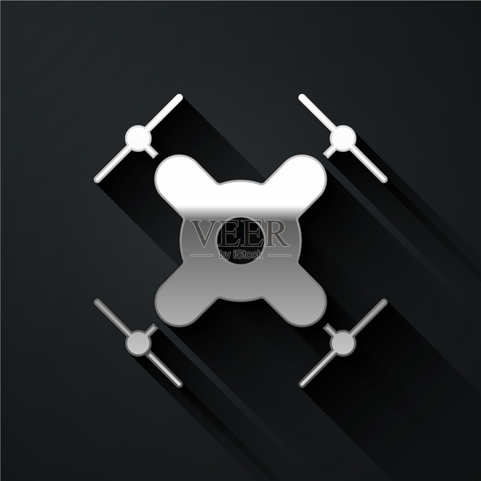 银色无人机飞行图标孤立在黑色插画图片素材