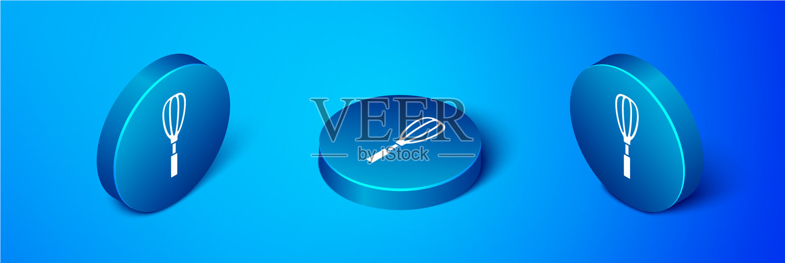 等距厨房搅拌器图标孤立在蓝色插画图片素材