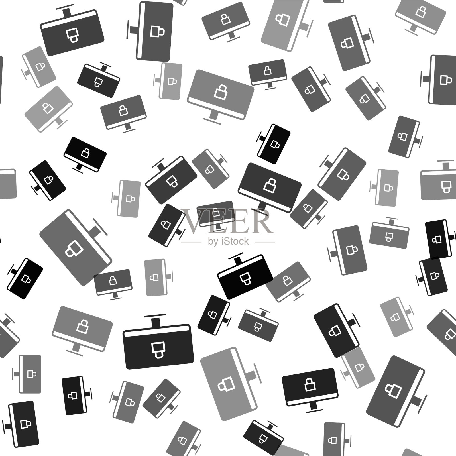 黑锁电脑显示器屏幕上的图标插画图片素材