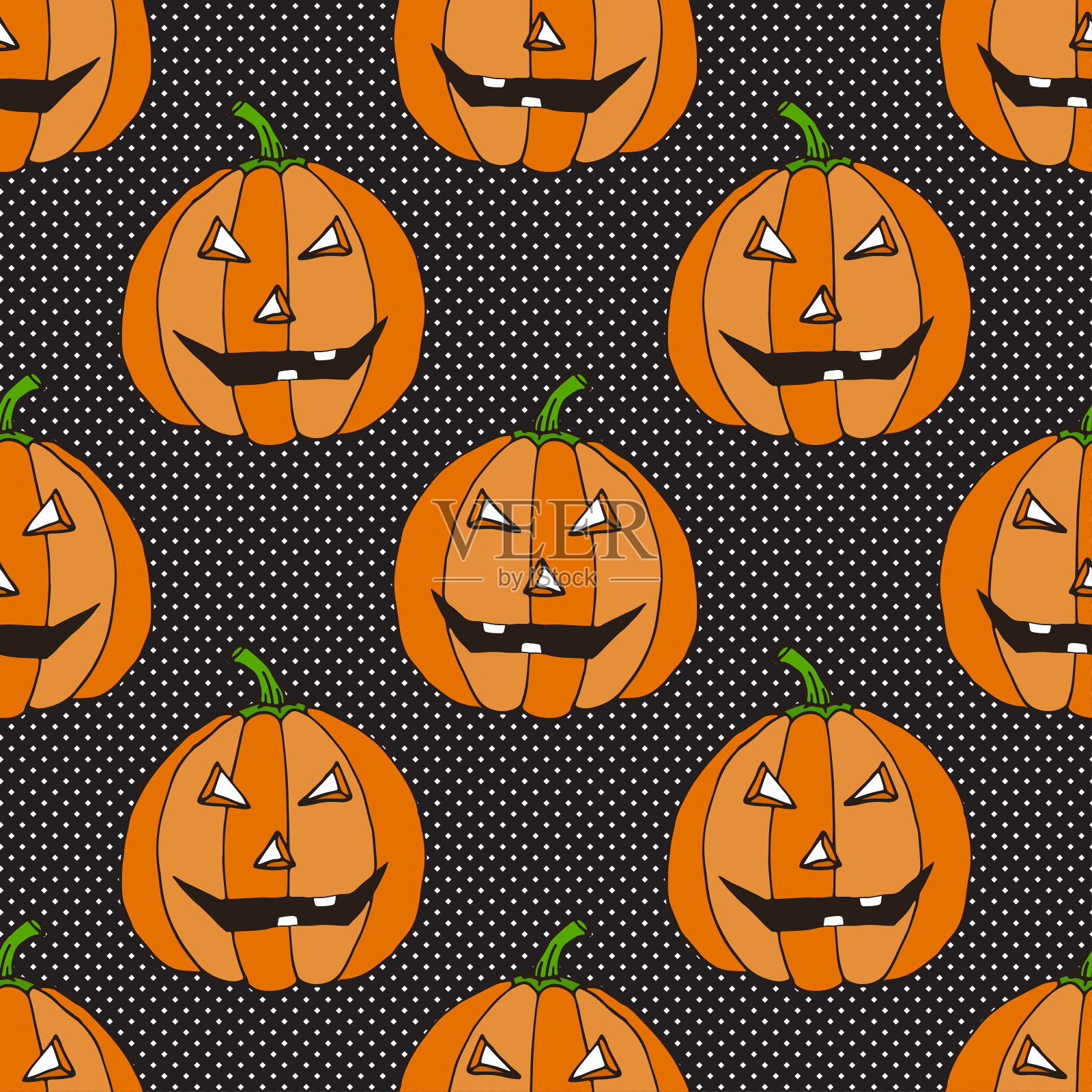 万圣节无缝图案与有趣的南瓜。向量秋天背景。假日包装纸插画图片素材