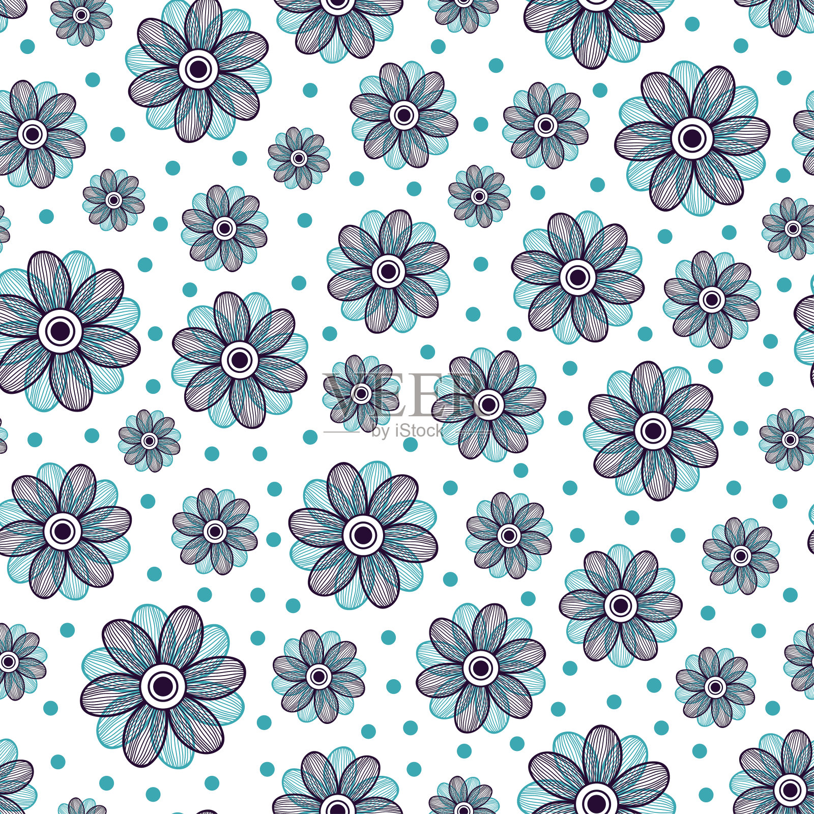 花卉无缝模式。蓝花点缀。纺织品或包装设计。矢量图插画图片素材