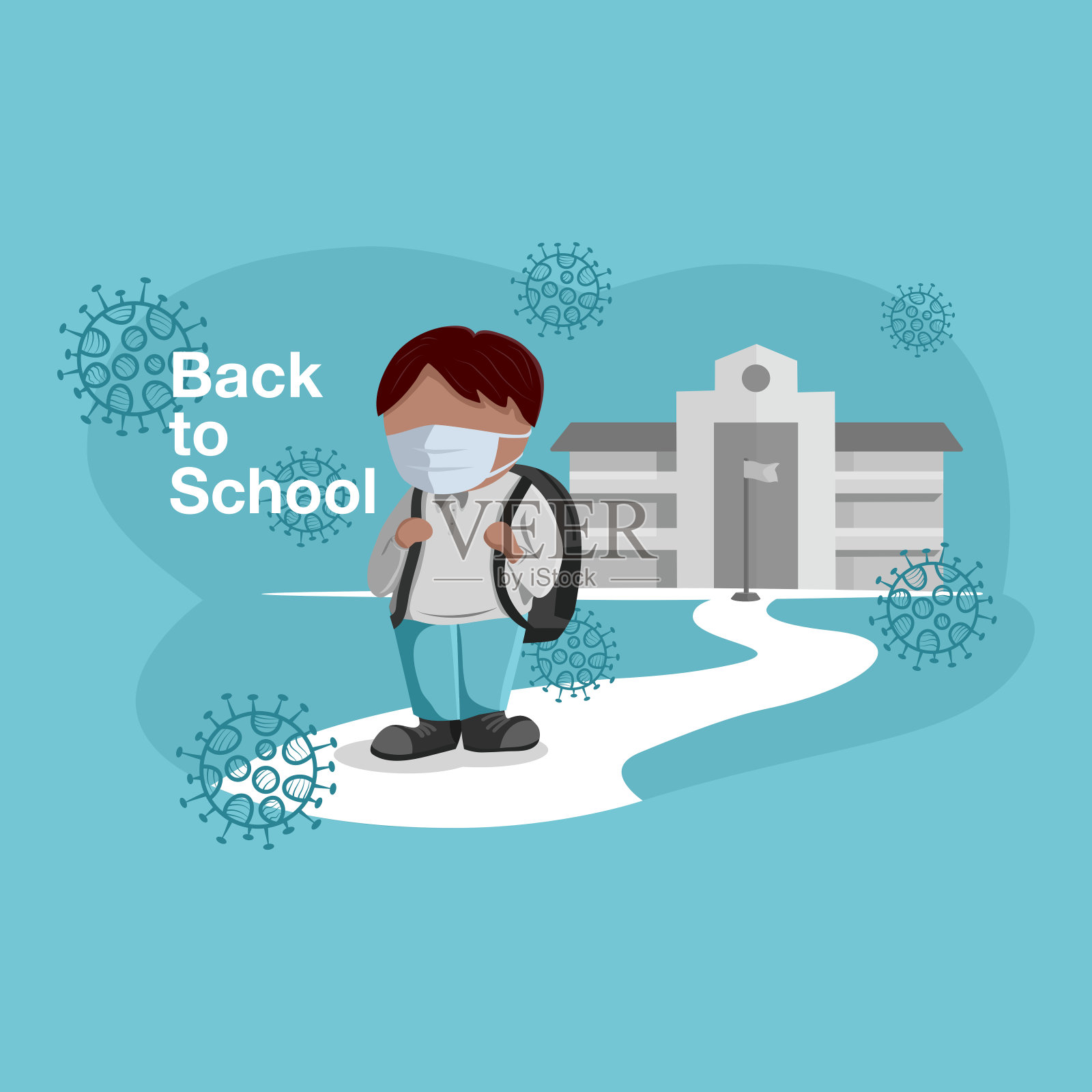 疫情爆发期间，孩子们正在返校插画图片素材