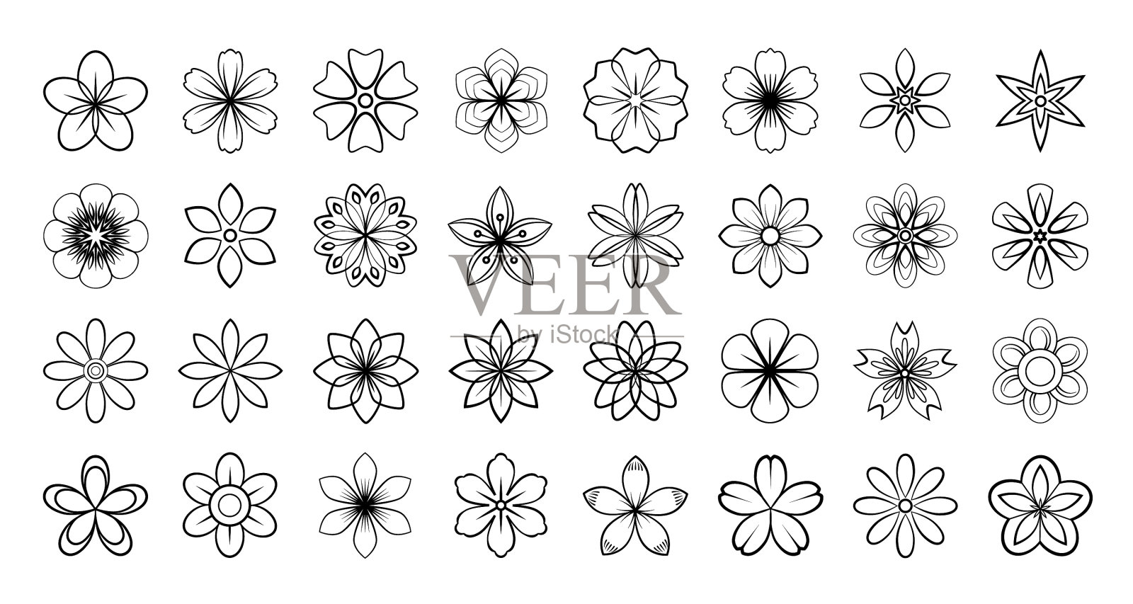 花黑色轮廓集插画图片素材