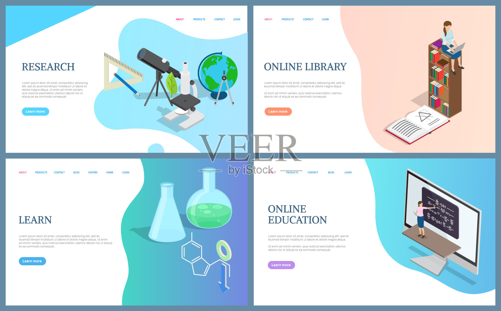 在线图书馆图书，教育研究学习插画图片素材