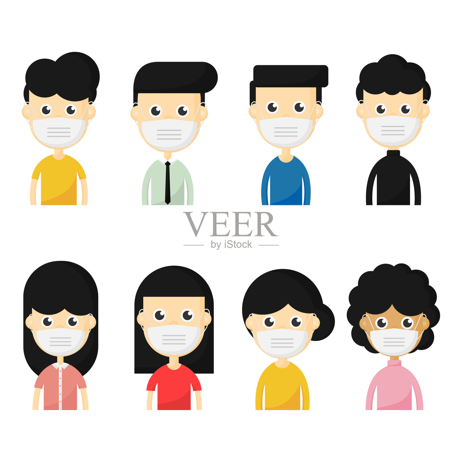 戴着防护面具的人。阻止病毒电晕。covid 19。灰色背景上分离的细菌。说明向量。插画图片素材