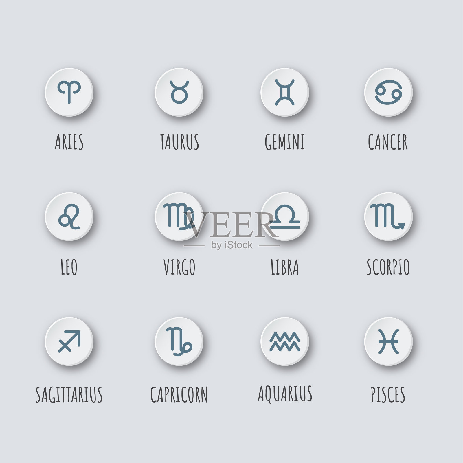 12个星座孤立设置在白色背景上。星座星座。矢量插图。插画图片素材