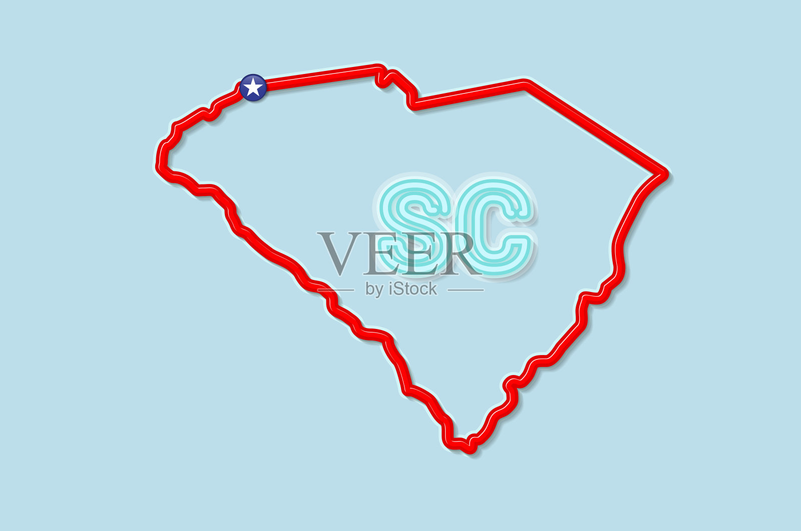 美国南卡罗来纳州的粗体轮廓地图。矢量图插画图片素材