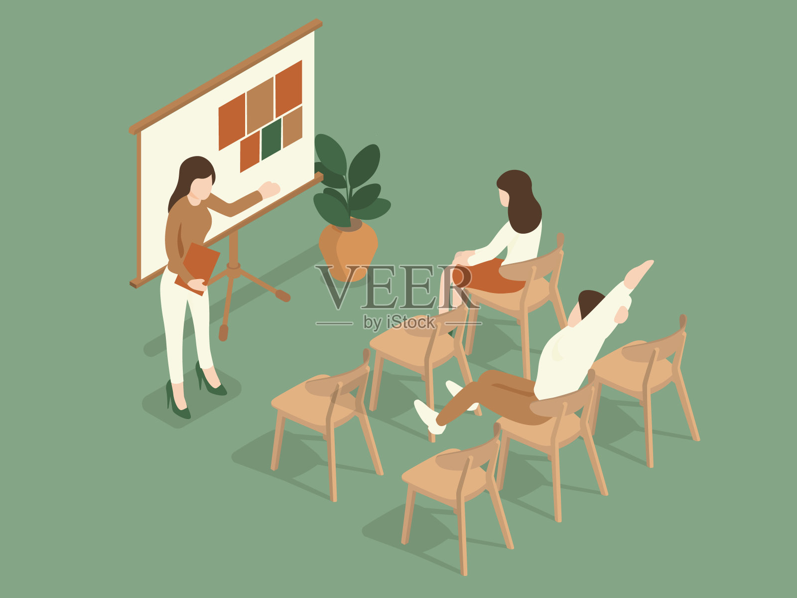 女人们在会议室的房间前面发言。插画图片素材