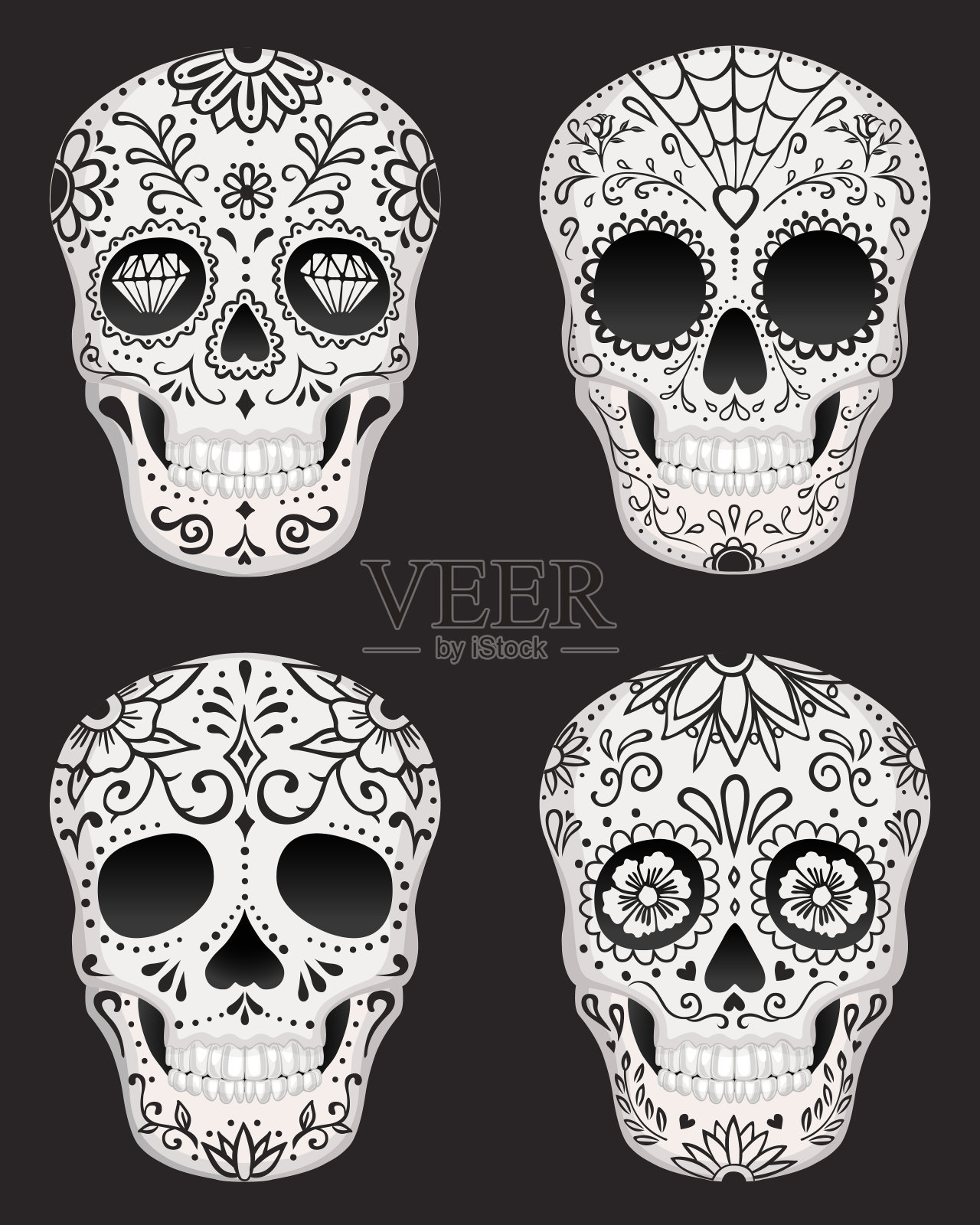 一个装饰华丽的死糖骷髅日的矢量插图，或calavera。插画图片素材