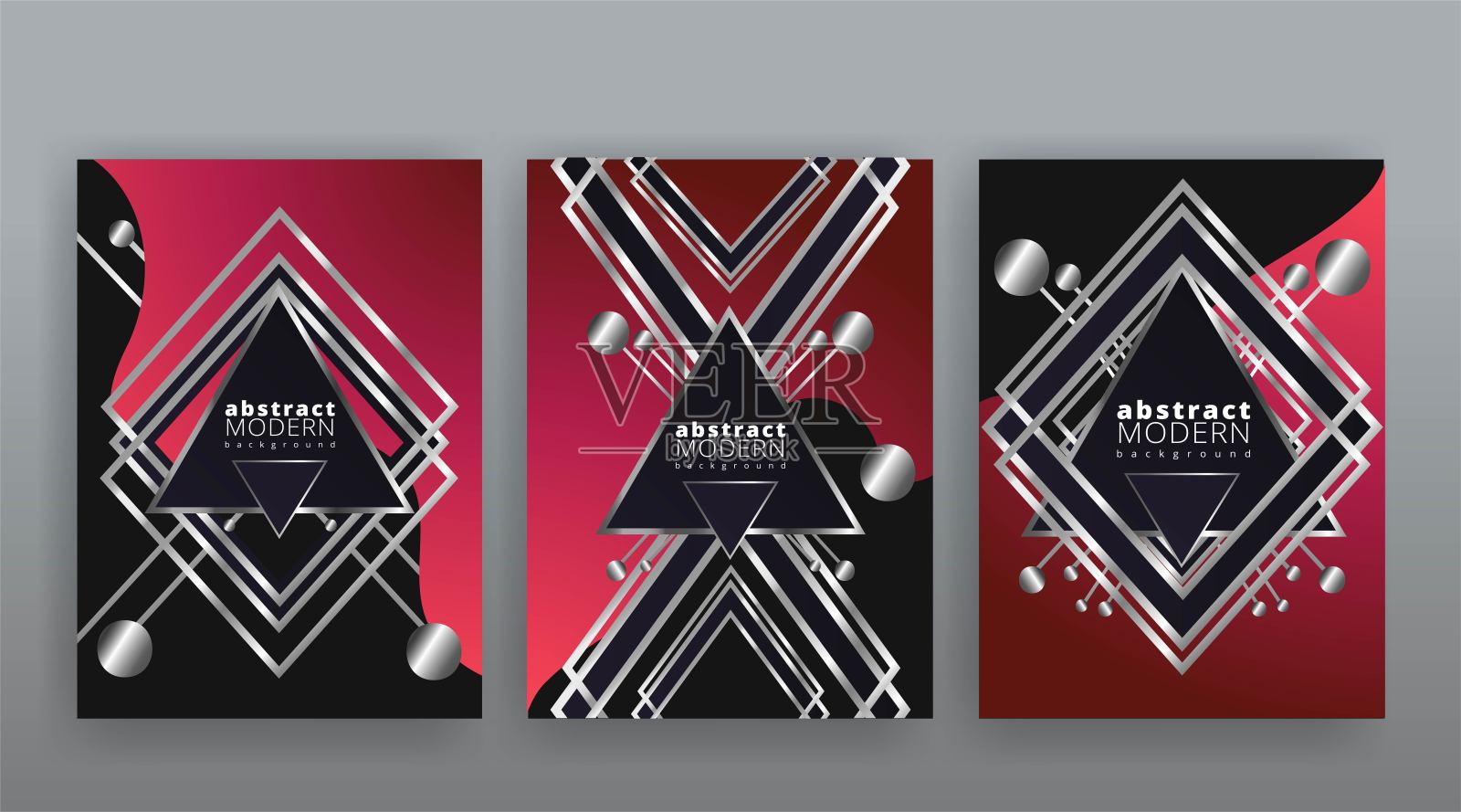 抽象页面模板集，复古浪潮创意潮人，银色金属技术背景。时尚的几何创意未来主义封面，设计模板素材