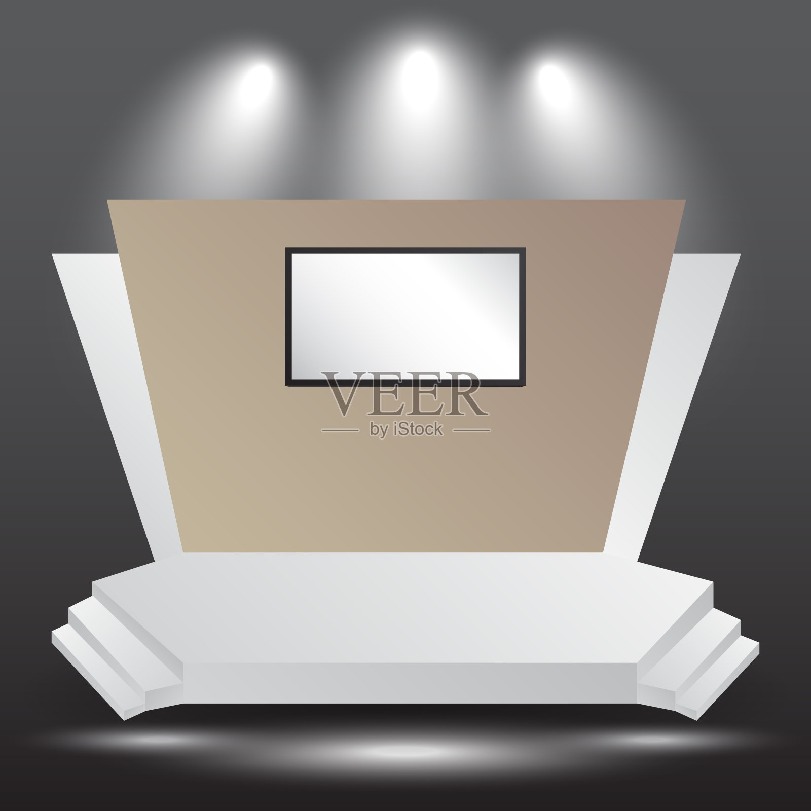 极简的3d舞台表演展示展览与空白的LED背景屏幕和空间为您的图像。插画图片素材