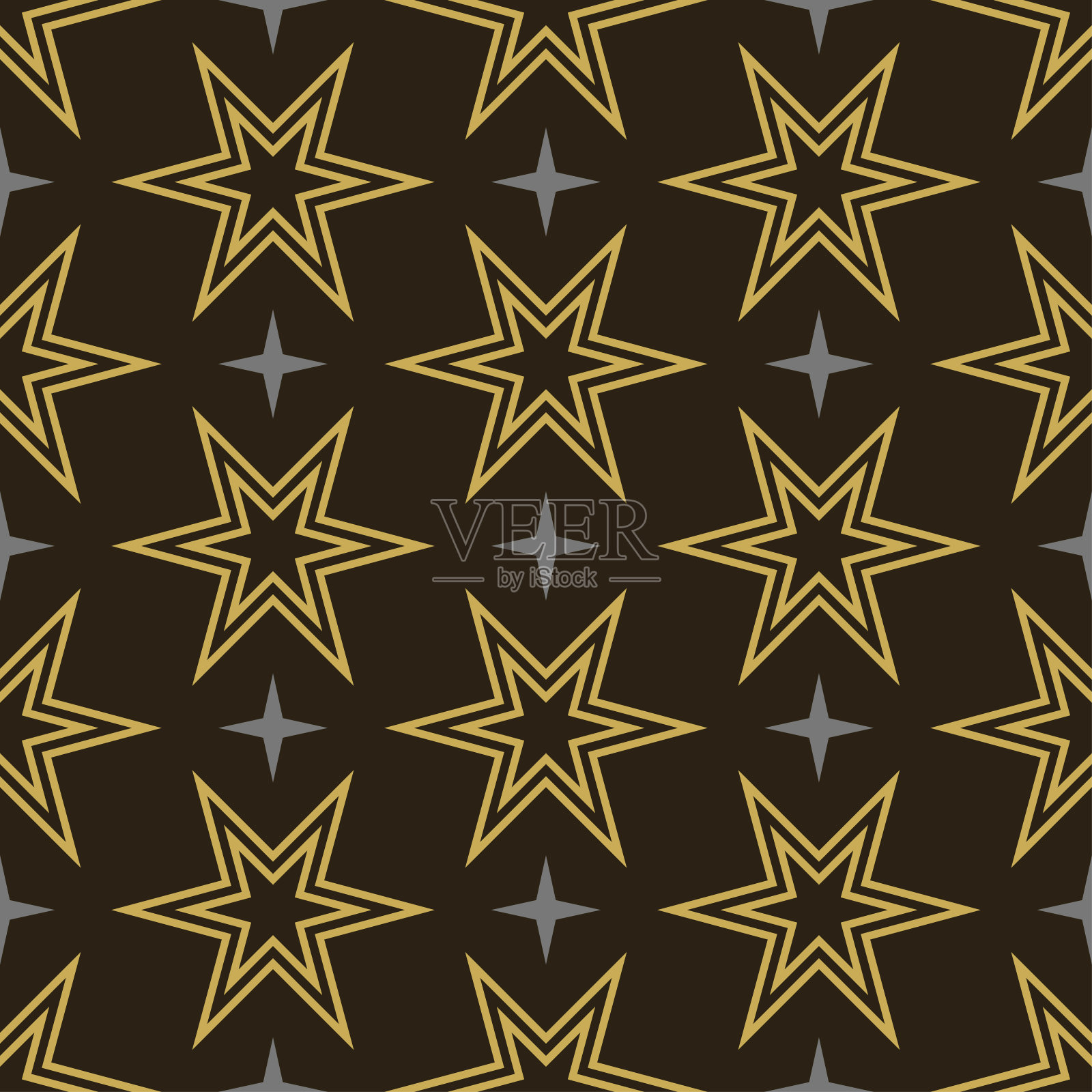 无缝模式与金色的星星在黑色的背景。矢量图插画图片素材