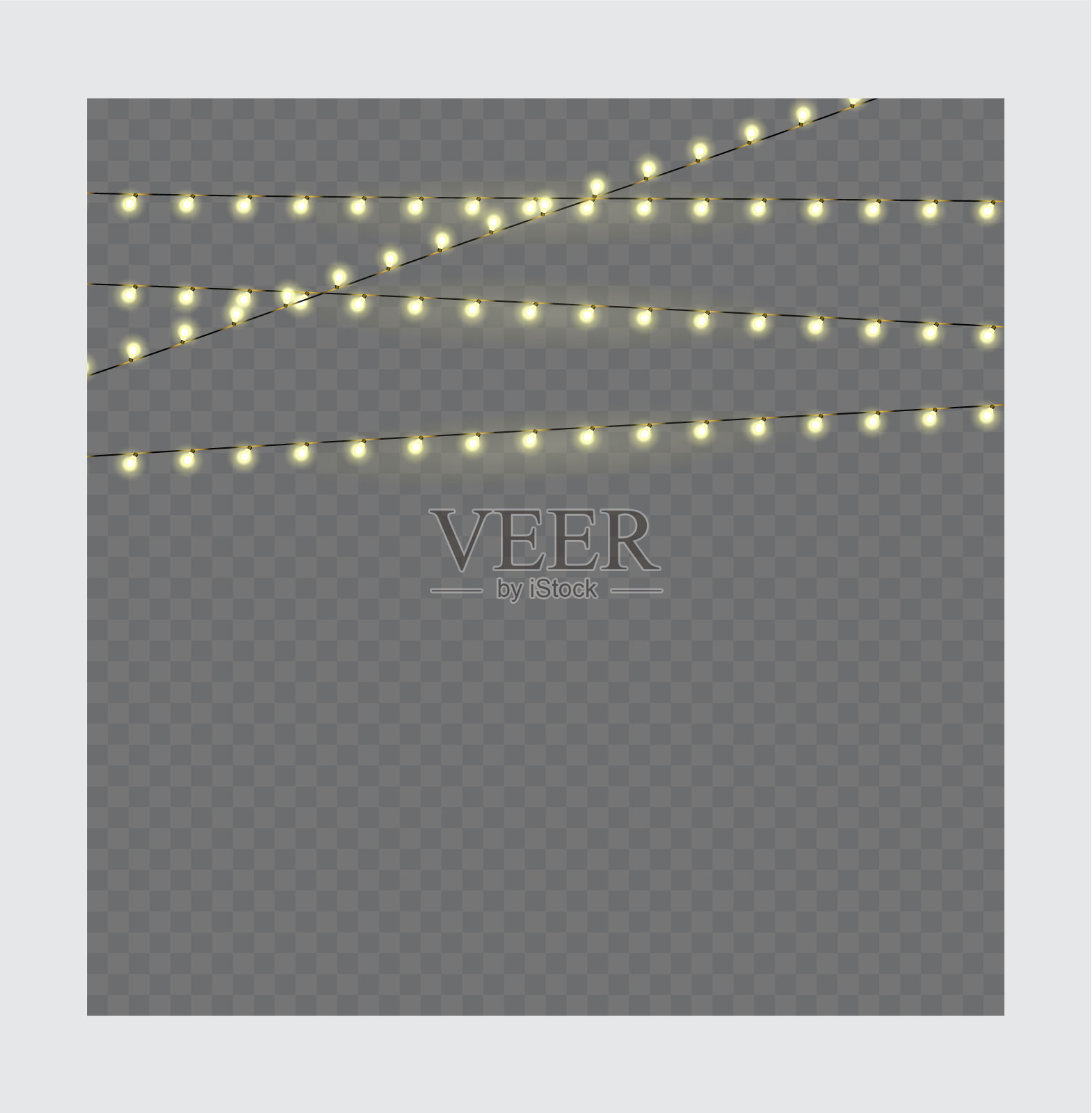 圣诞灯在绳子上孤立在一个透明的背景。圣诞节的花环。向量。圣诞假期的发光灯插画图片素材