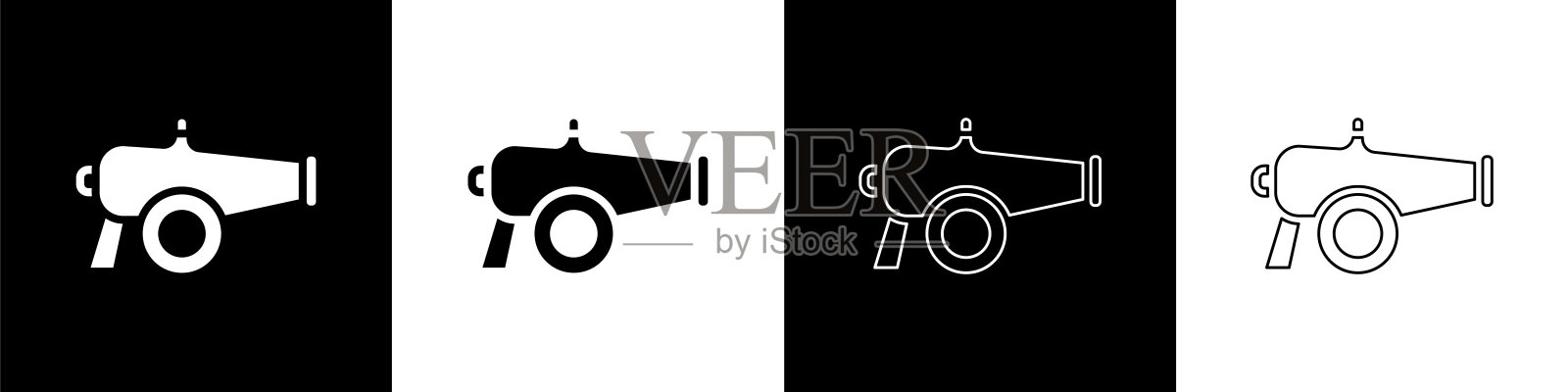 设置大炮图标孤立的黑白背景。向量插画图片素材