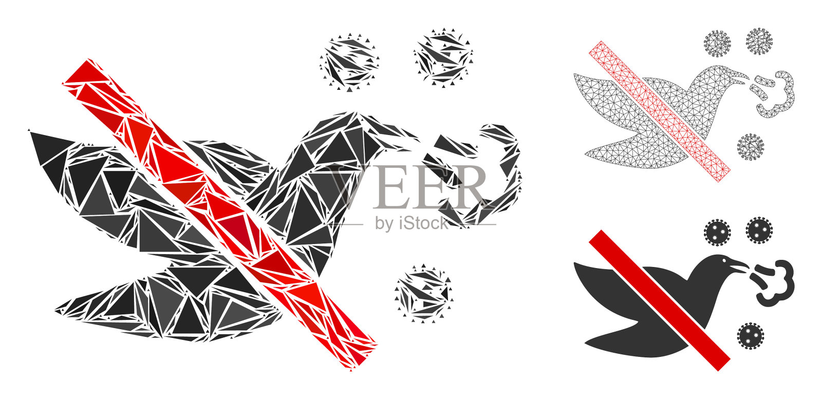 三角马赛克停止禽流感图标和网格插画图片素材