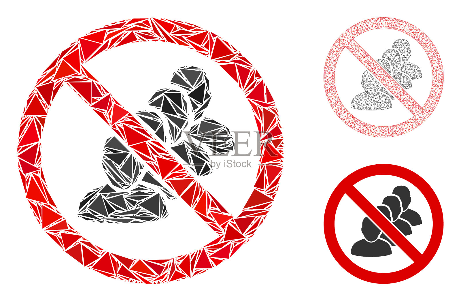 三角马赛克阻止人们排队图标和插画图片素材