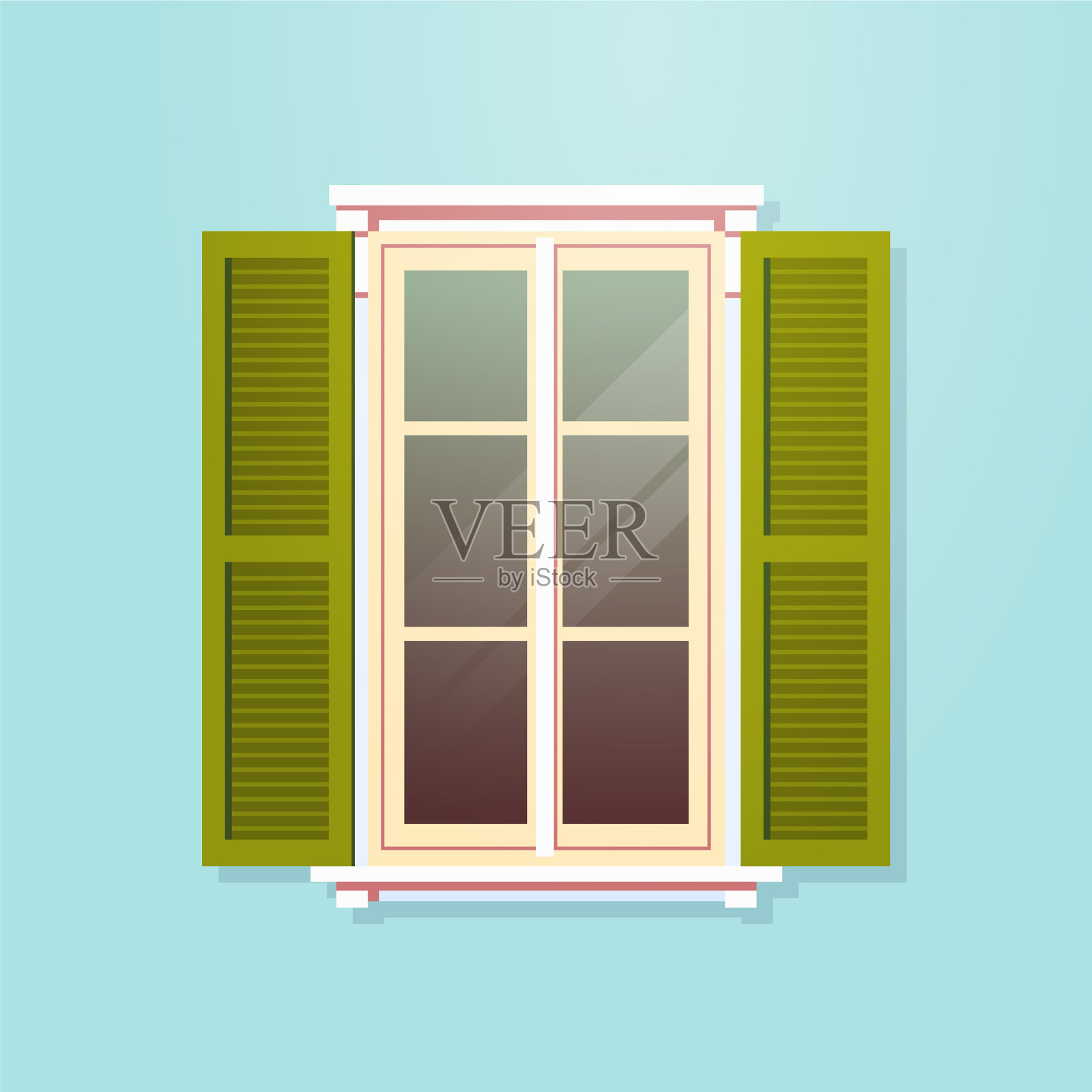 带有百叶窗的房子窗户，老式建筑立面插画图片素材