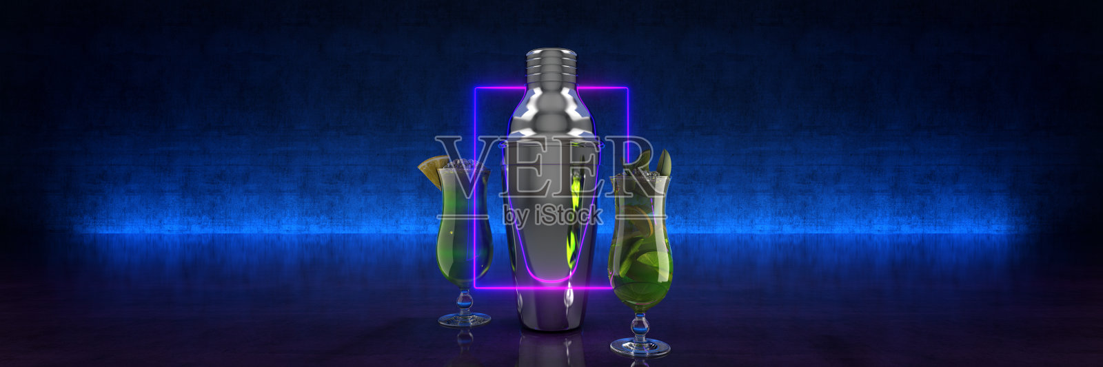 酒吧工具和鸡尾酒。三维渲染照片摄影图片