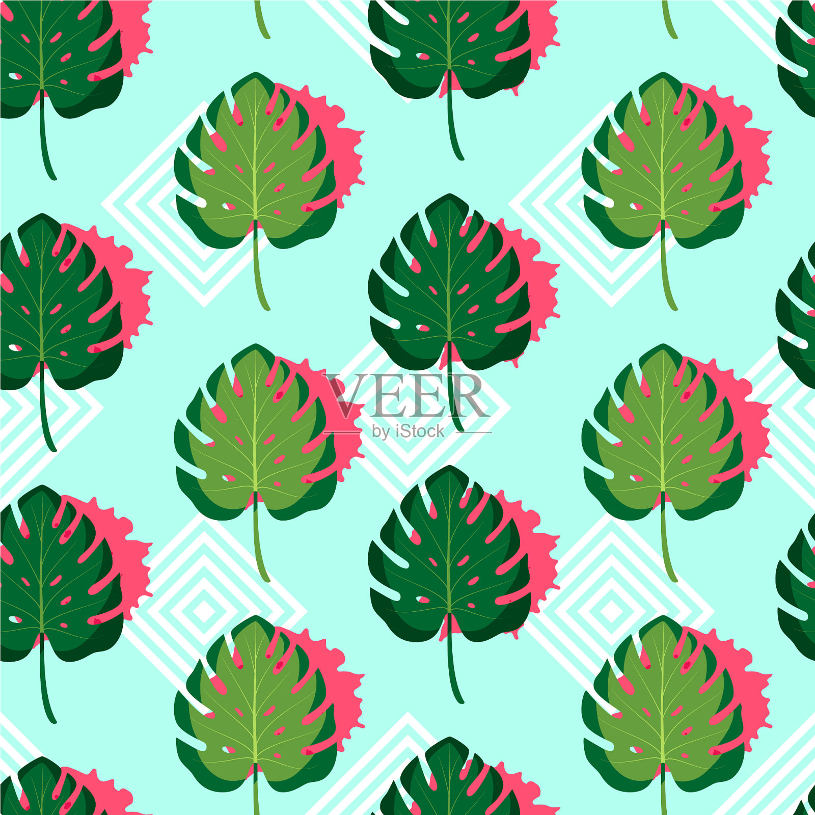 热带无缝格局与叶插画图片素材