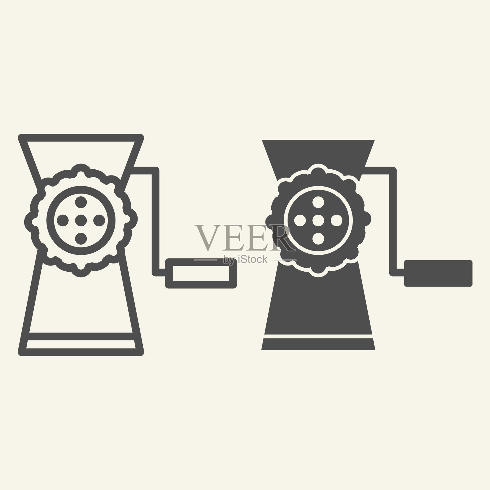 绞肉机生产线和固体图标手动绞肉机插画图片素材