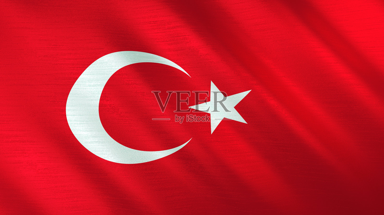 飘扬的土耳其国旗闪闪发光，金属质感。3 d演示。照片摄影图片