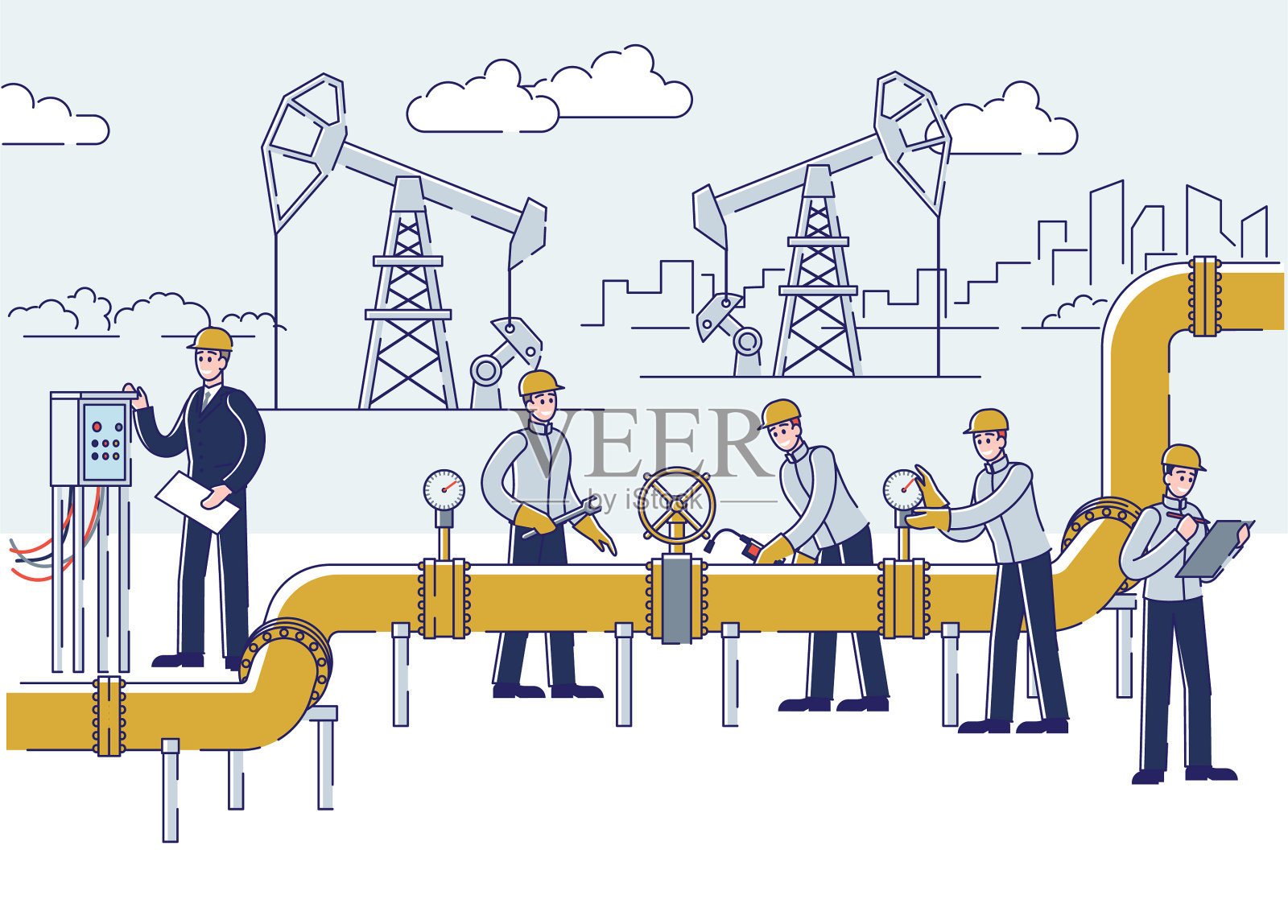 海上石油生产和天然气行业人士插画图片素材