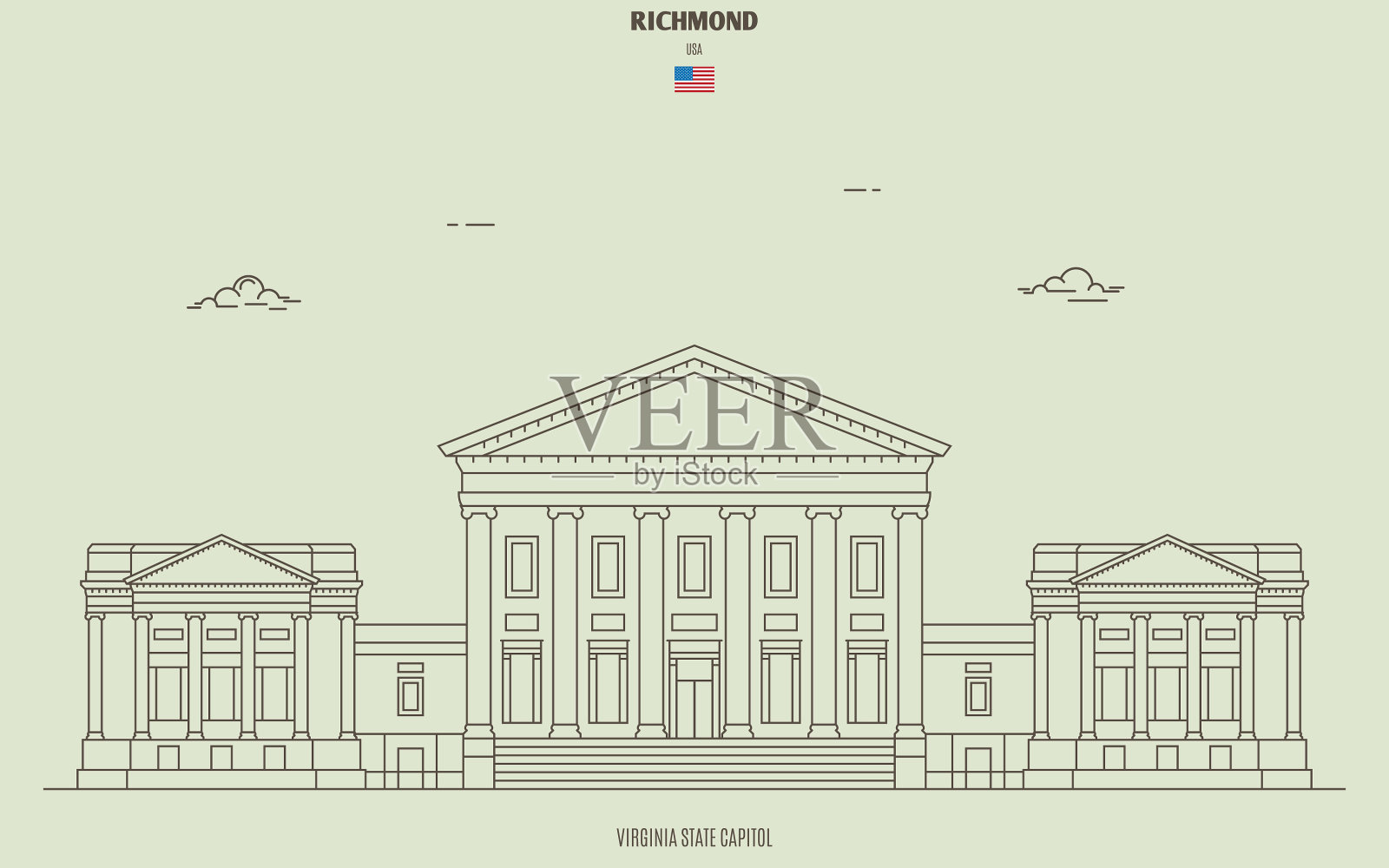 位于美国里士满的弗吉尼亚州国会大厦插画图片素材